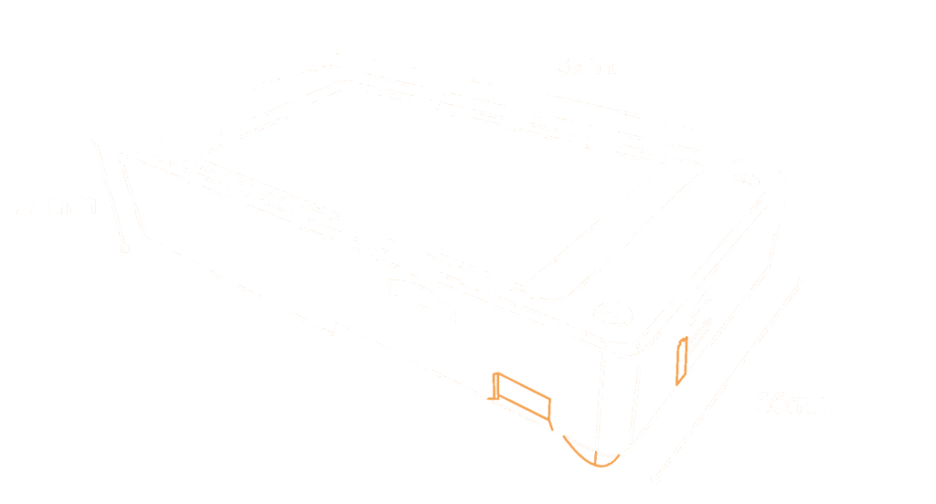 Grafik die den Specter Shield (Lite) darstellt. Mit Größenangaben: 130 x 64 x 21 mm