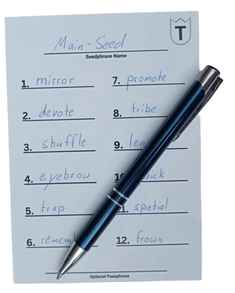 TerraPhrase Paper mit 12 Wörtern.