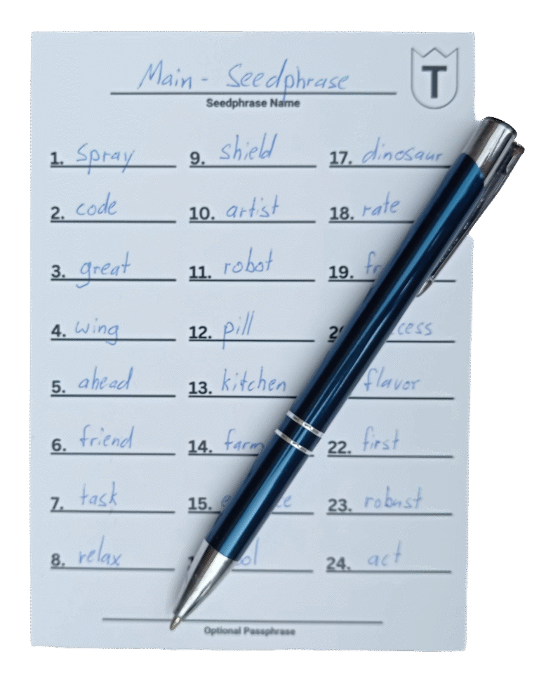 TerraPhrase Paper mit 24 Wörtern.