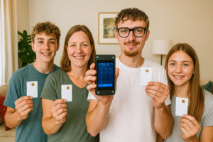 Glückliche Familie mit Specter Hardware Wallet.